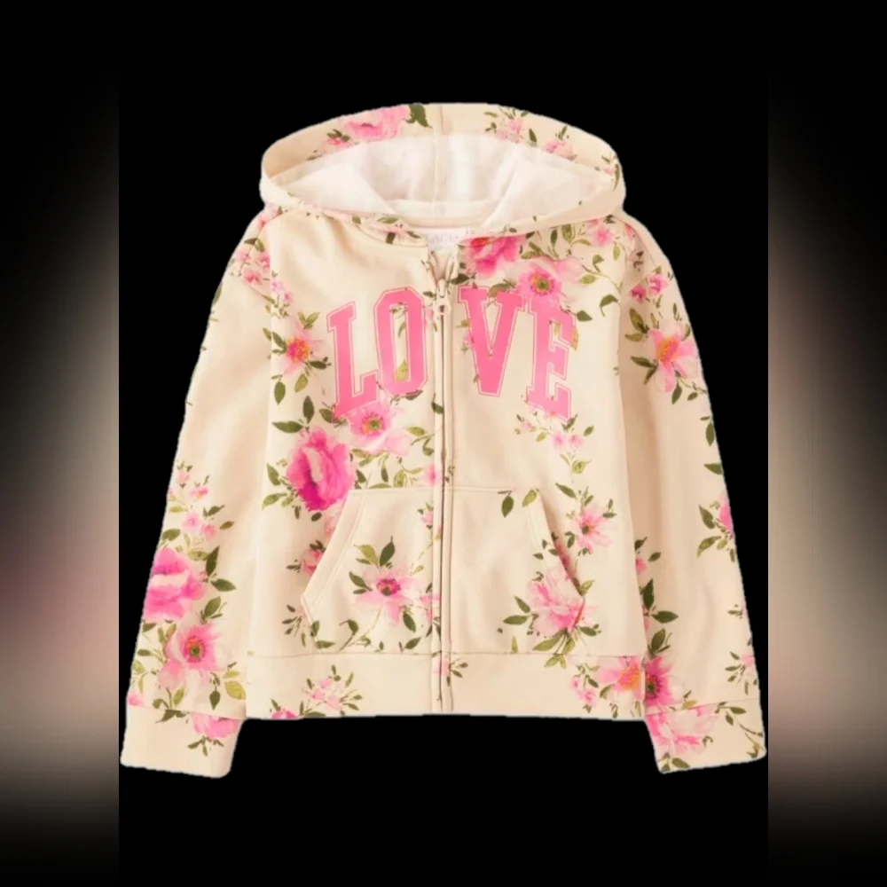 The Children's Place Kid's 'LOVE' Pink Floral Zip-up Hoodie Girl's Size 7/8 (M)